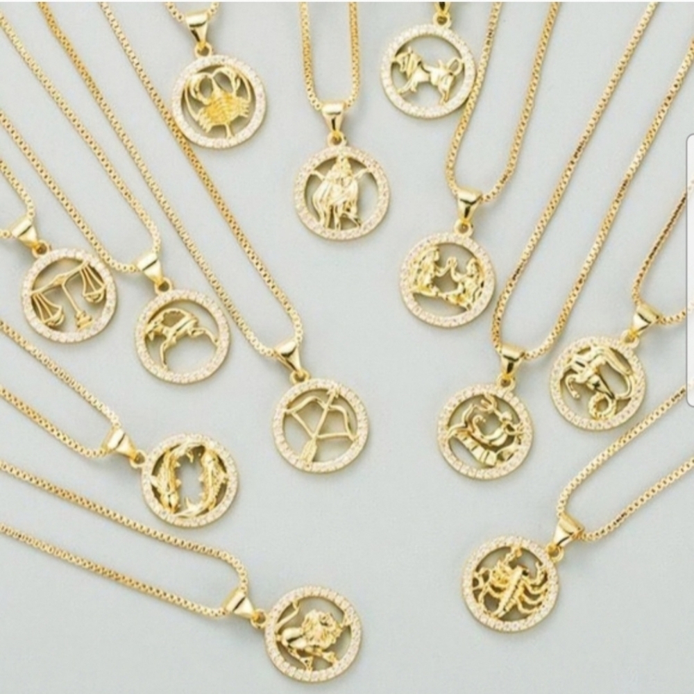 Zodiac Necklace Inlaid Zircon Gold Plated Stainless Steel